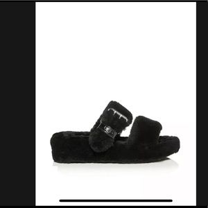 UGG FUZZ YEAH Sheepskin Slipper Slide Sandals 1104662 BLACK